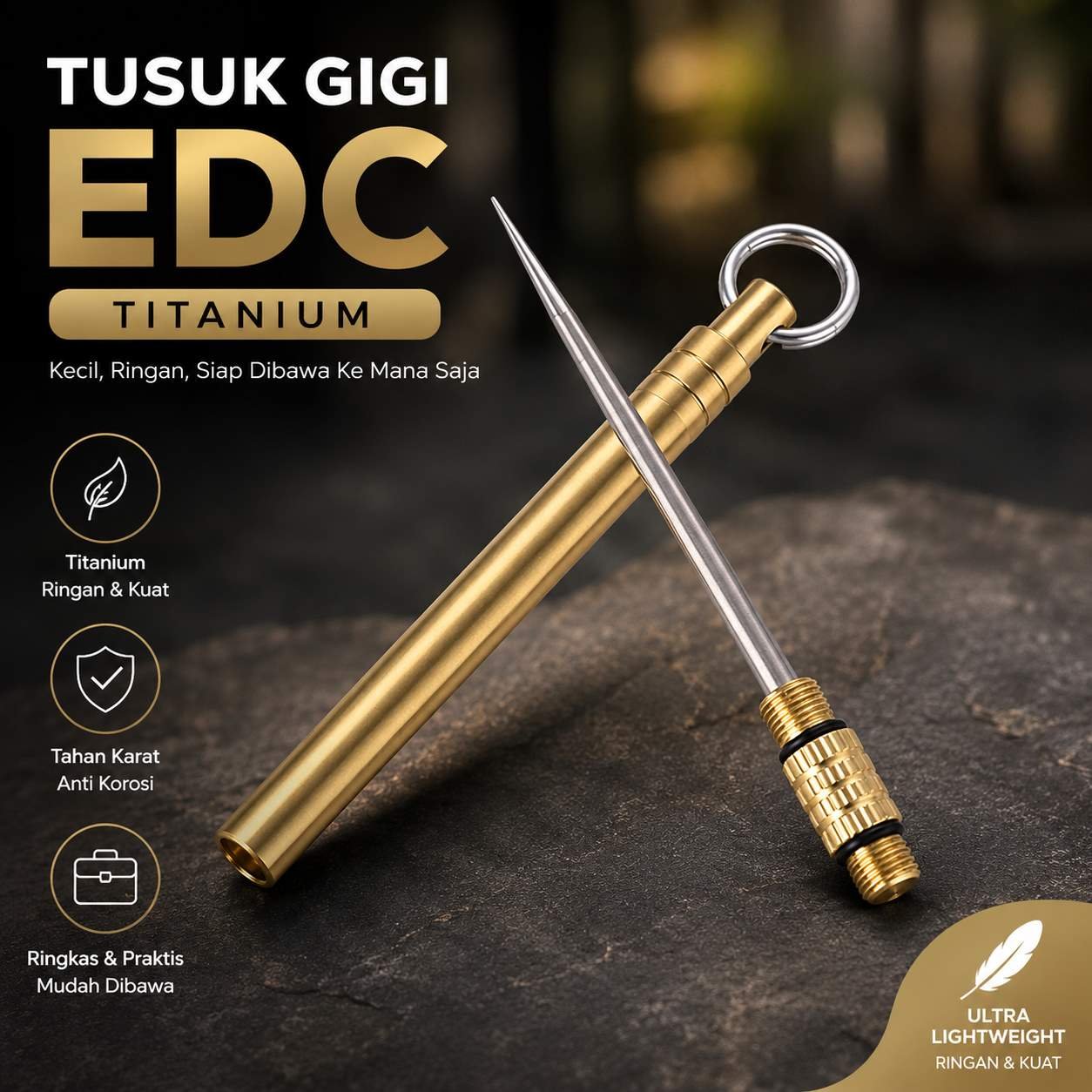 Tusuk Gigi EDC Toothpicks Titanium Tube - LIN58 - Golden 1