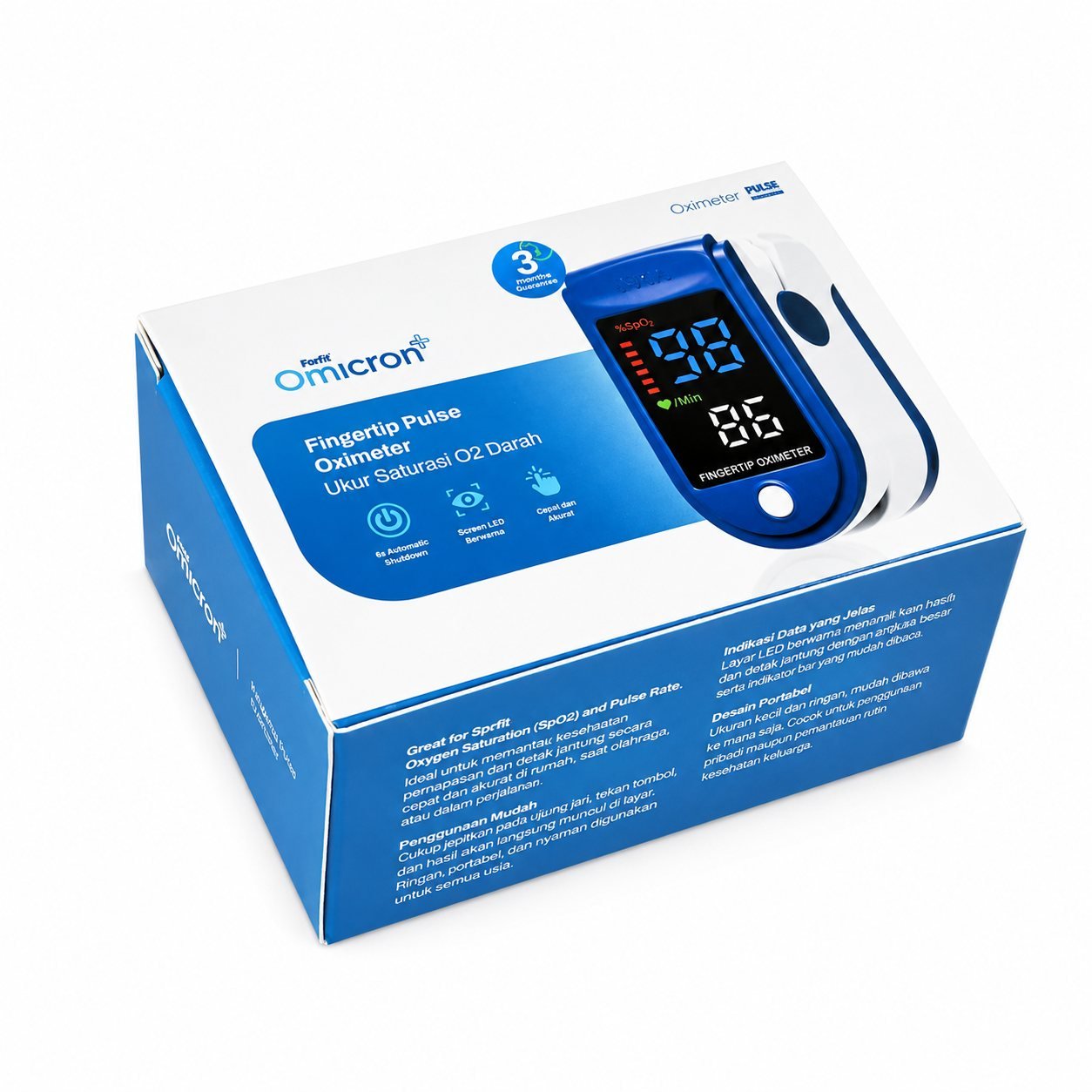 TaffOmicron Fingertip Pulse Oximeter Ukur Saturasi O2 Darah Gen 2 LED - LK87 - Blue/White 9