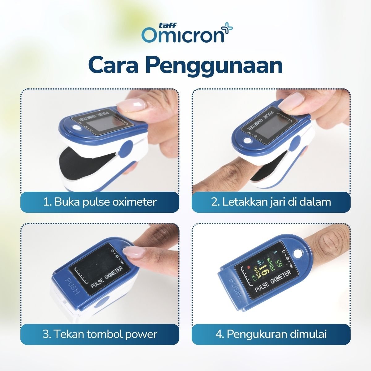 TaffOmicron Fingertip Pulse Oximeter Ukur Saturasi O2 Darah Gen 2 LED - LK87 - Blue/White 3