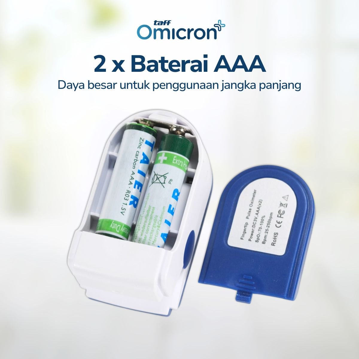 TaffOmicron Fingertip Pulse Oximeter Ukur Saturasi O2 Darah Gen 2 LED - LK87 - Blue/White 2